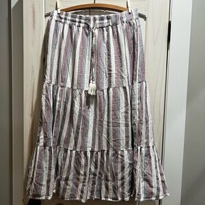New Directions White Maxi Skirt with red and blue Stripes